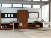 Picture of PEBLO Contemporary 2 Person L Shape Office Desk Workstation with Markerboard and Wardrobe Storage