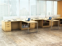 Picture of PEBLO Cluster of 6 Person L Shape Shared Office Desk Teaming Workstation wtih Filing and Bookcase