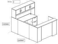 Picture of PEBLO Custom Size U Shape Reception Desk Workstation with Overhead Storage