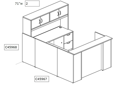 Picture of PEBLO Custom Size U Shape Reception Desk Workstation with Overhead Storage