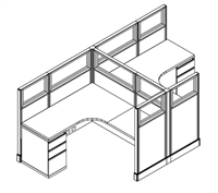 Picture of PEBLO 2 Person Electrified Cubicle L Desk Workstation with Glass Header