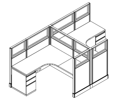 Picture of PEBLO 2 Person Electrified Cubicle L Desk Workstation with Glass Header