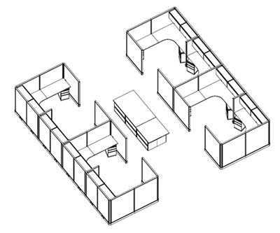 Picture of PEBLO 8 Person Electrified 6' x 8' Cubicle L Desk Station with Lateral Filing Center