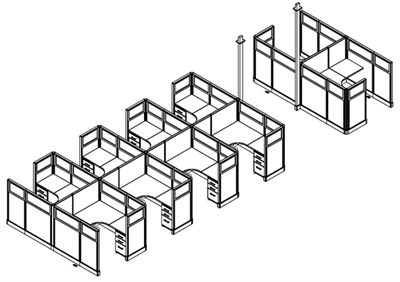 Picture of PEBLO Cluster of 10 Person Electrified 5' x 5' Cubicle Workstation with Glass Header