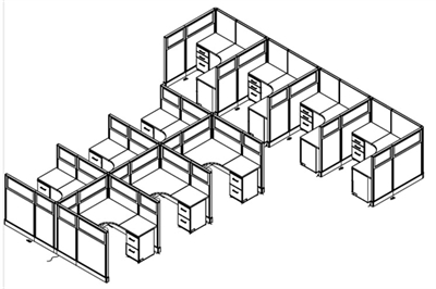 Picture of PEBLO 10 Person Cluster Electrified Cubicle Workstation with Glass Headers