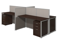Picture of Contemporary Cluster of 4 Person Privacy Cubicle Desk Workstation with Filing Cabinets