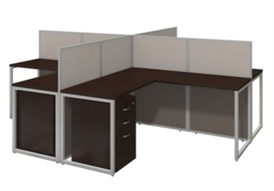 Picture of Contemporary Cluster of 4 Person L Shape Privacy Cubicle Desk Workstation with Filing Cabinets