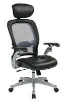 Picture of Office Star 36806 High Back Executive Office Mesh Chair with Headrest, Leather Seat, Platinum Base