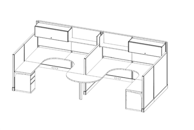 Picture of PEBLO Cluster of 2 Person U Shape Office Desk Cubicle Workstation